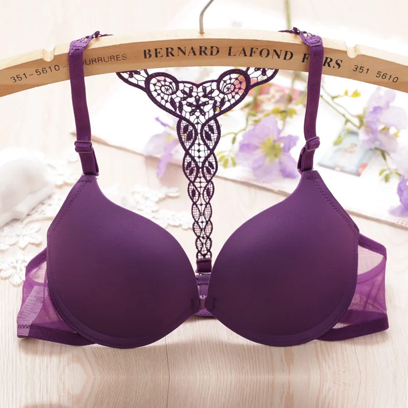 Womens Sexy Front Closure Lace Racer Back Push Up Seamless Womens Bra Racerback Bra Underwear
