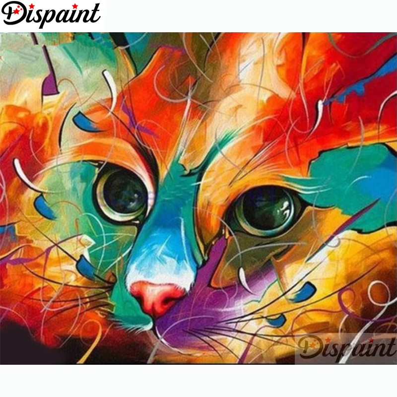 

Dispaint Full Square/Round Drill 5D DIY Diamond Painting "Animal color cat" 3D Embroidery Cross Stitch Home Decor Gift A11320