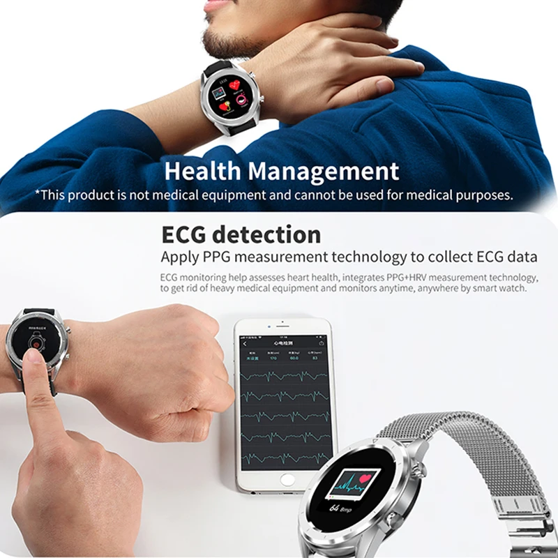 Мужские Смарт-часы, водонепроницаемые ЭКГ, пульсометр, монитор артериального давления, браслет, спортивный фитнес-трекер, умные часы для Android ios