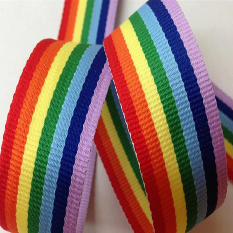 

50 yards/roll 10-60mm width polyester rainbow webbing 7 color stripe gift belt