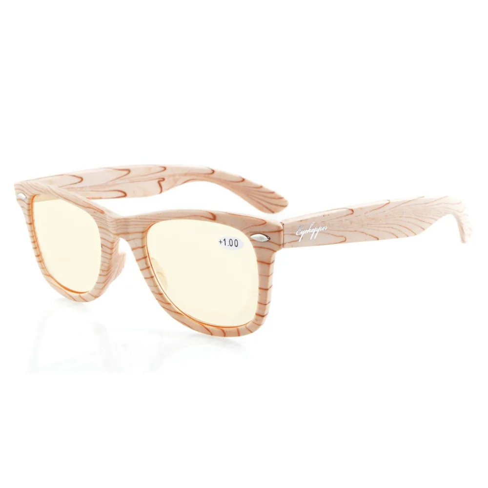 

CGS003 Eyekepper Readers Bamboo Wood Design Classic Yellow Tinted Lenses Computer Glasses Computer Reading Glasses