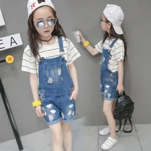 Kids denim overalls 2019 summer girls cowboy strap hot shorts children Korean belt pants 3 to