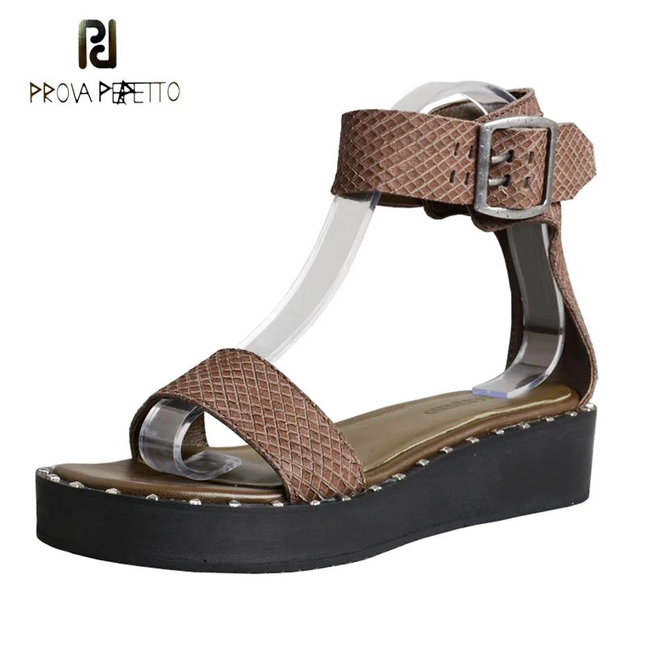 

Prova Perfetto retro style genuine leather gladiator sandals women platform flat summer shoes ankle strap thick bottom rome shoe