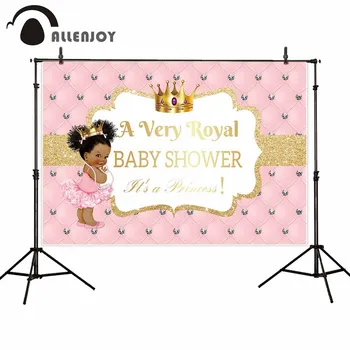 

Allenjoy princess photography backdrops pink headboard golden crown doll girl baby shower background for photo shoots photocall