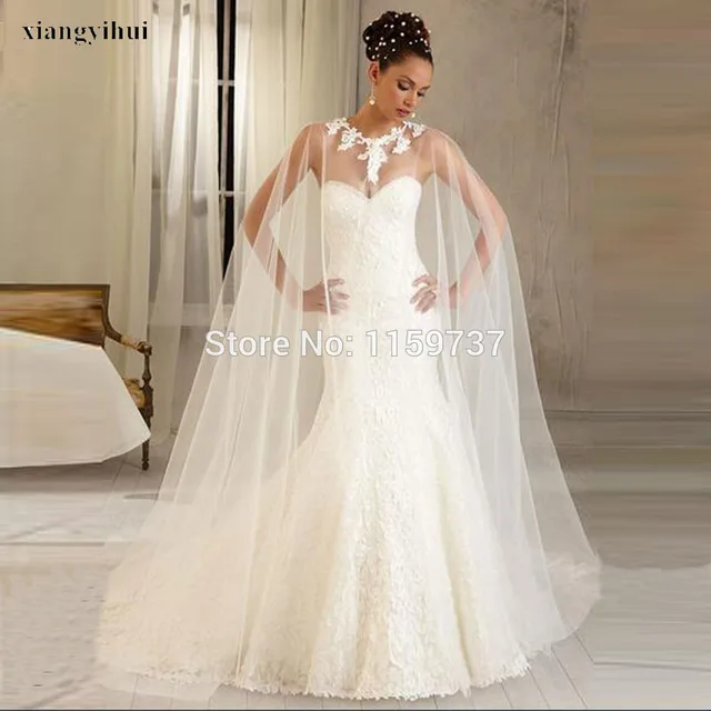 blanco marfil encaje capas boda manto cabo chaqueta larga longitud