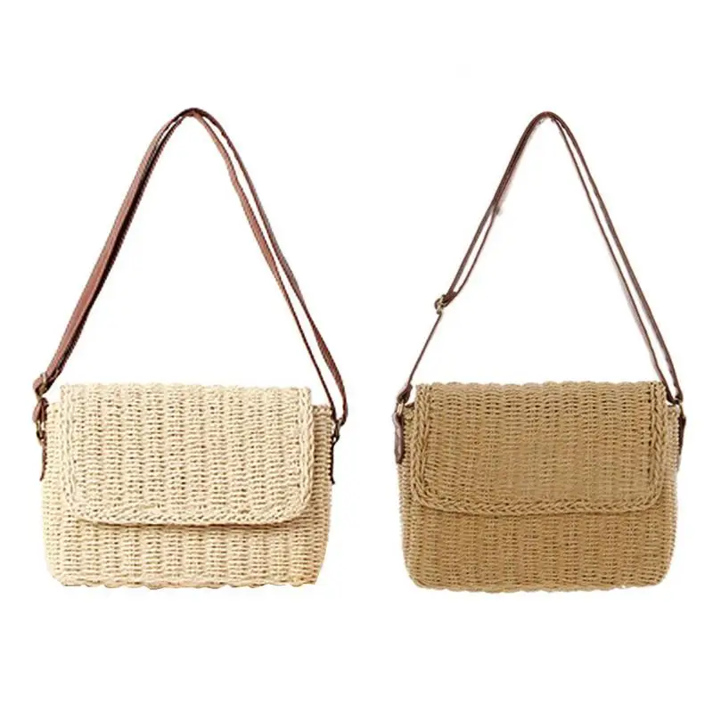 

Vintage Women Flap Shoulder Crossbody Handbag Simple Straw Beach Casual Holiday Messenger Bags Natural Ladies Tote large bag