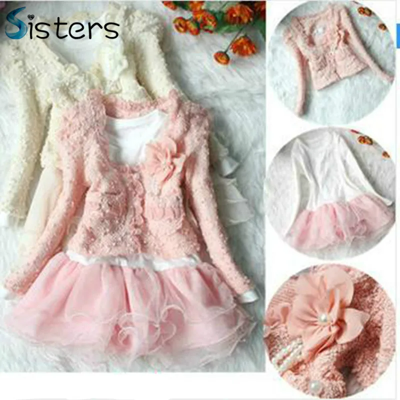 New Arrival Spring Autumn New Fashion Beautiful Girls 2 Piece Cardigan and Diamond Dress Tutu Girls
