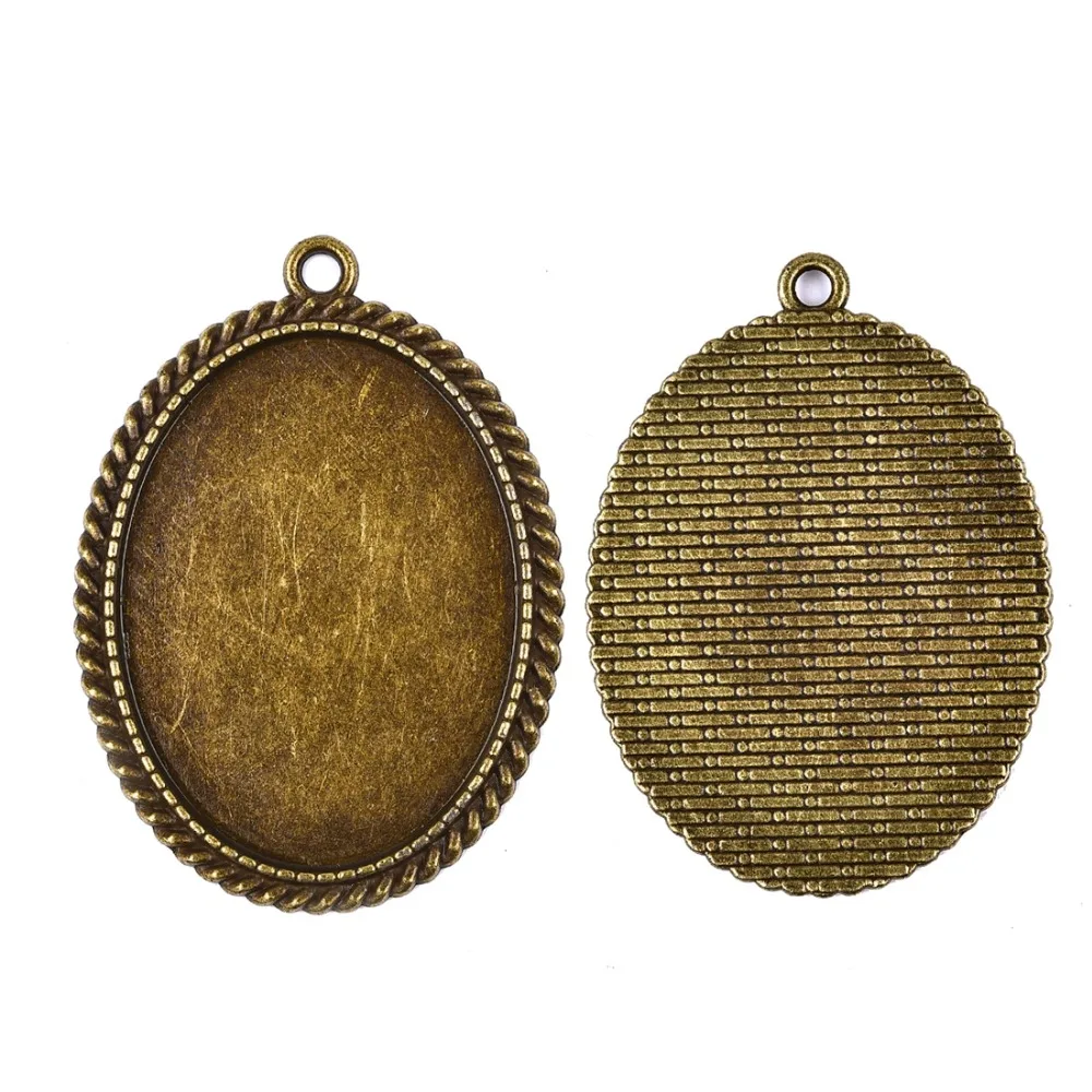 Zinc Alloy Pendant Cabochon Setting 30x40mm Flat Oval Bezel Antique Bronze Cameo Gem Base (6)