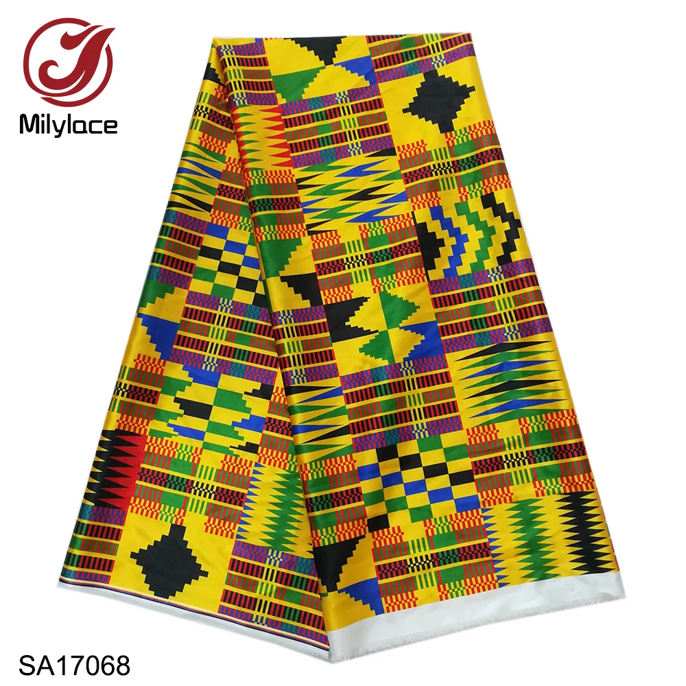 

Smooth and Comfortable Printed Satin Fabric Polyester Satin 5 Yards African Nigerian Fabric for Clothing Material SA17068-085