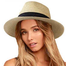 FURTALK Летняя шляпа для женщин и мужчин, Панама, соломенные шляпы для путешествий, пляжная шляпа от солнца с широкими полями, фетровая шляпа в стиле джаз, шляпа