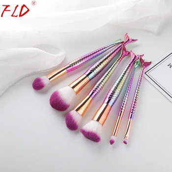 

FLD 6pc Mermaid Professional Makeup Brushes Set Face Powder Blush Brush Cosmetic Tools kit Foundation Eye Brush Set