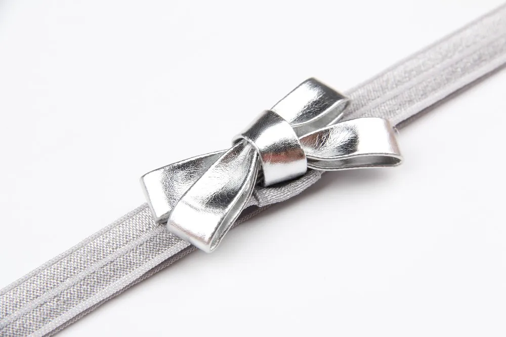 Baby Girls Gold&Silver PU Bow Headband Kids Leather Bowknot Hairband Headwear Newborn Hair Band Accessories baby accessories basket