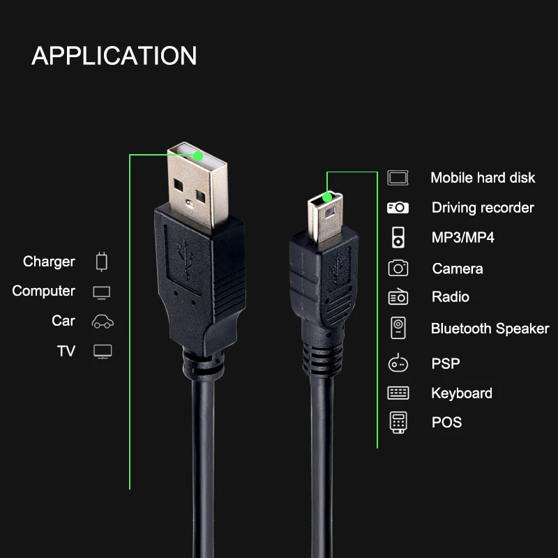 Мини USB кабель со штекером usb на штекер зарядный Шнур Линия для MP3 MP4 плеера