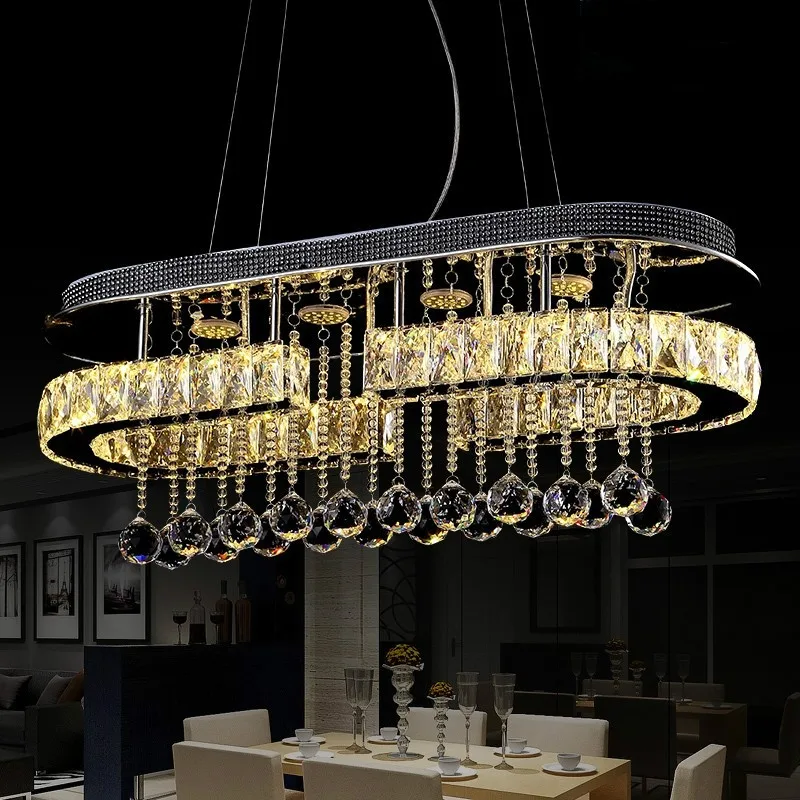 

Modern Lustre Crystal Led Pendant Lights Creative Chrome Metal Dining Room Dimmable Led Pendant Lamp Led Hanging Lighting Light