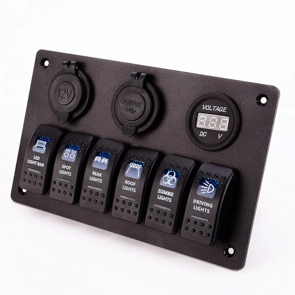 

IZTOSS Water-resistant enclosed Rocker switch 6 Gang LED Rocker Switch Panel Circuit Breakers Charger 12V 24V for Boat Marine