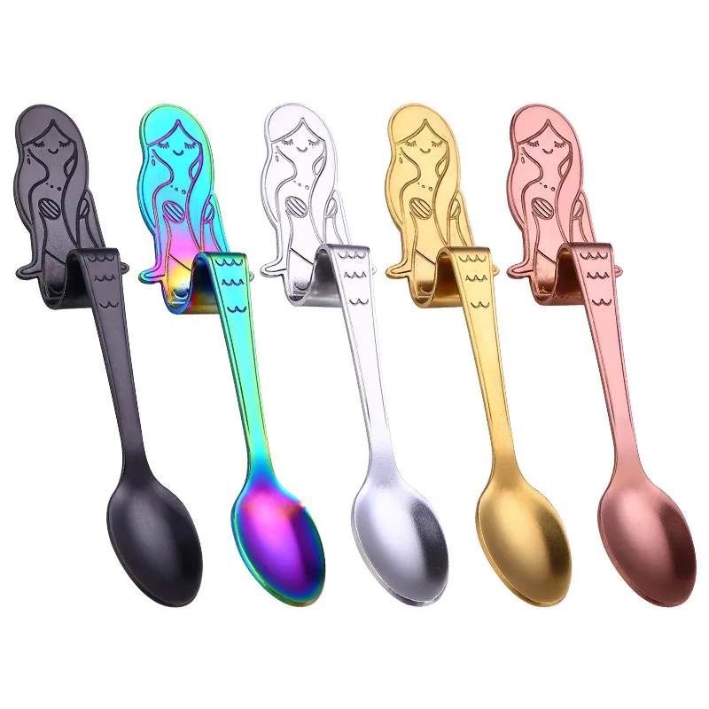 

1pc 7 Color Stainless Steel Mermaid Coffee Scoop Ice Cream Candy Teaspoon Kitchen Supplies Tableware For Cafe Kitchen Tools