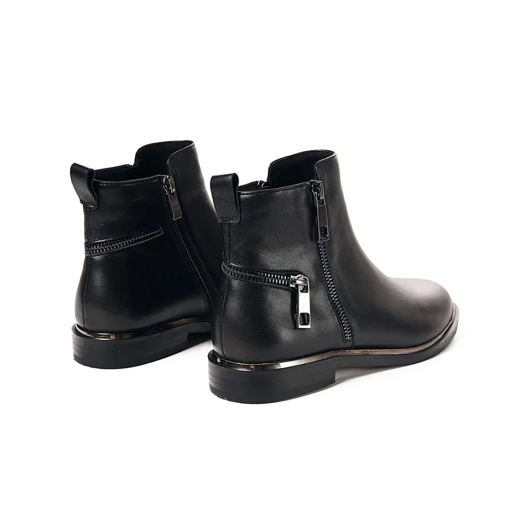 L09 Taille Cuir Arrivée Grande 2018 Bottes Chaussures Discothèque Véritable Femmes Faible Cheville Talons Noir En Moto Zipper Nouvelle Hiver j43RA5L