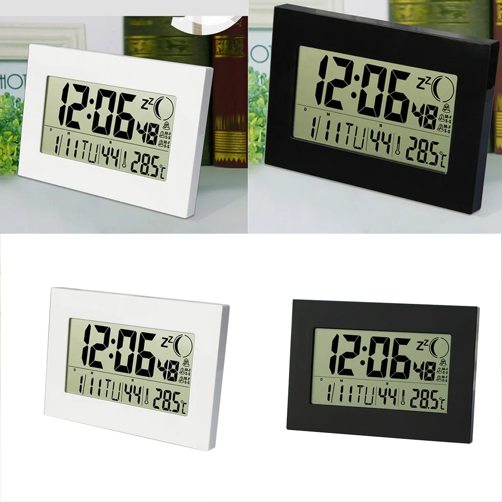 

Creative LCD Screen Digital Alarm Clock Table Wall Clock Temperature Meter Calender Clock