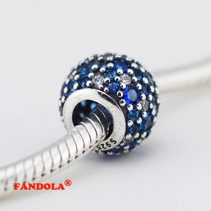 

Fits Pandora Charms Bracelets Pave Ball Beads with Clear and Blue Cubic Zirconia 100% 925 Sterling Silver Jewelry Free Shipping