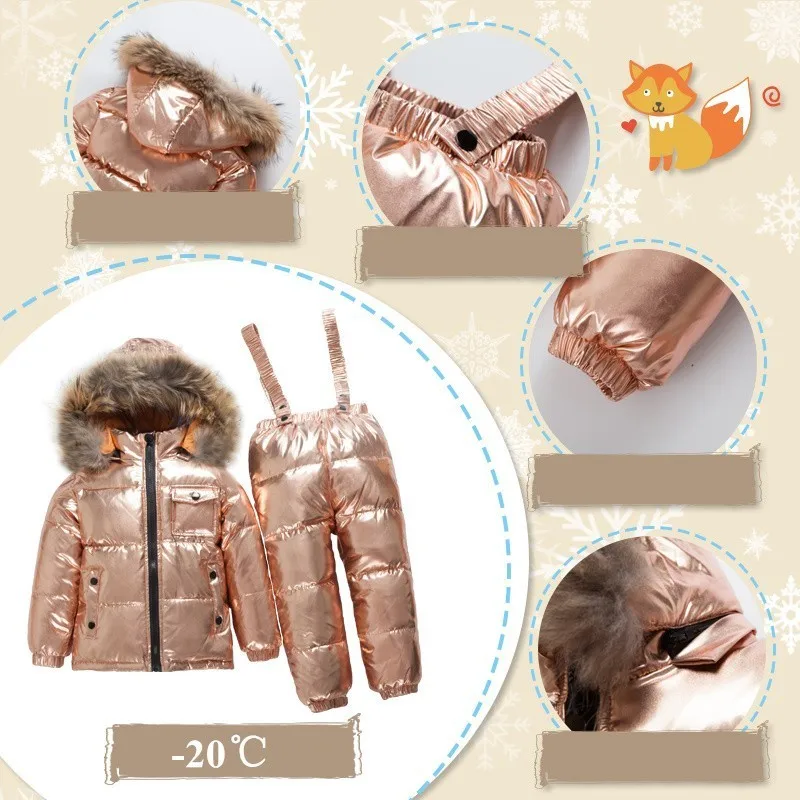 Г., детская зимняя одежда для русской зимы, комплект одежды для девочек на год, парка для мальчиков куртки с натуральным мехом, пальто Зимняя пуховая одежда