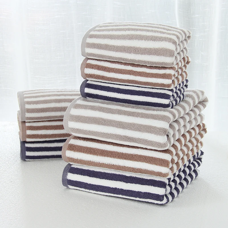 

New arrival 3pcs/set Wipe hand Wash face Take bath Towel 100% cotton eco-friendly Simple stripe beach bath Towel set Series