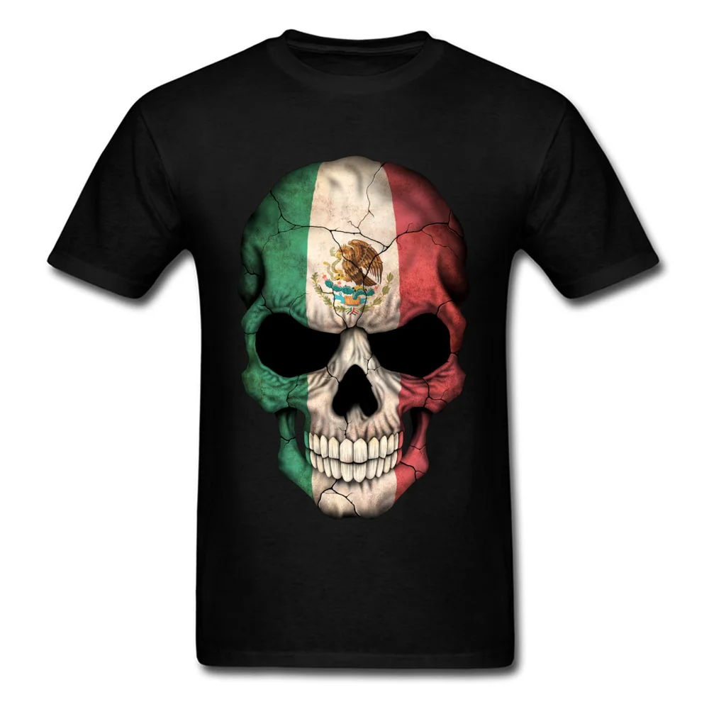 Mexican Flag Skull T-Shirt Birthday Short Sleeve Designer Crew Neck 100% Cotton Tops Shirt Tee Shirt for Men Summer/Autumn Mexican Flag Skull black