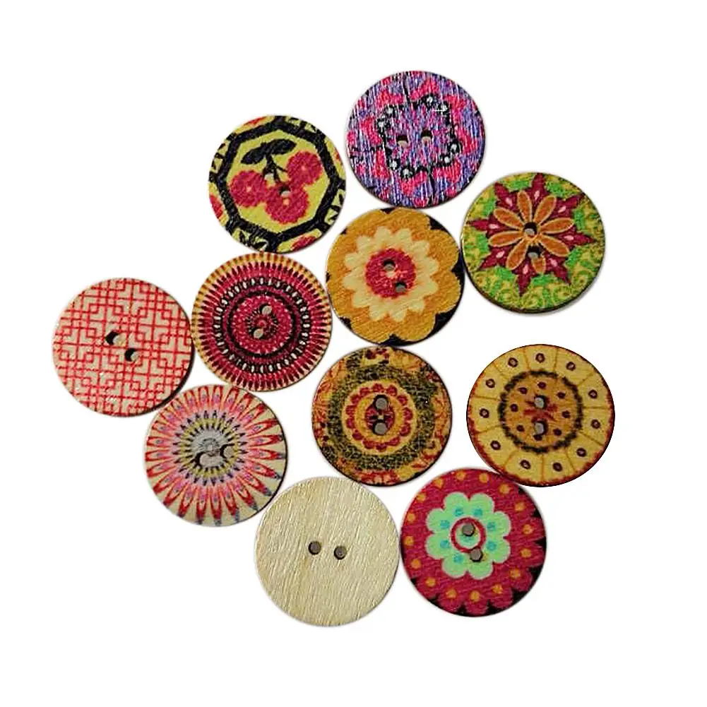 

New 100x Mixed Vintage Colorful Flowers Wood Buttons Scrapbooking Sewing Craft 20mm Random Mixed Handmade Clothes Decor Buttons