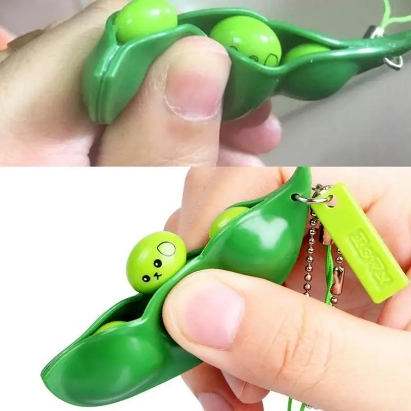 Fun Squishy Infinite Squeeze Edamame Bean Pea Toy Chain Key Pendant Ornament Stress Relieve Decompression Antistress Toys