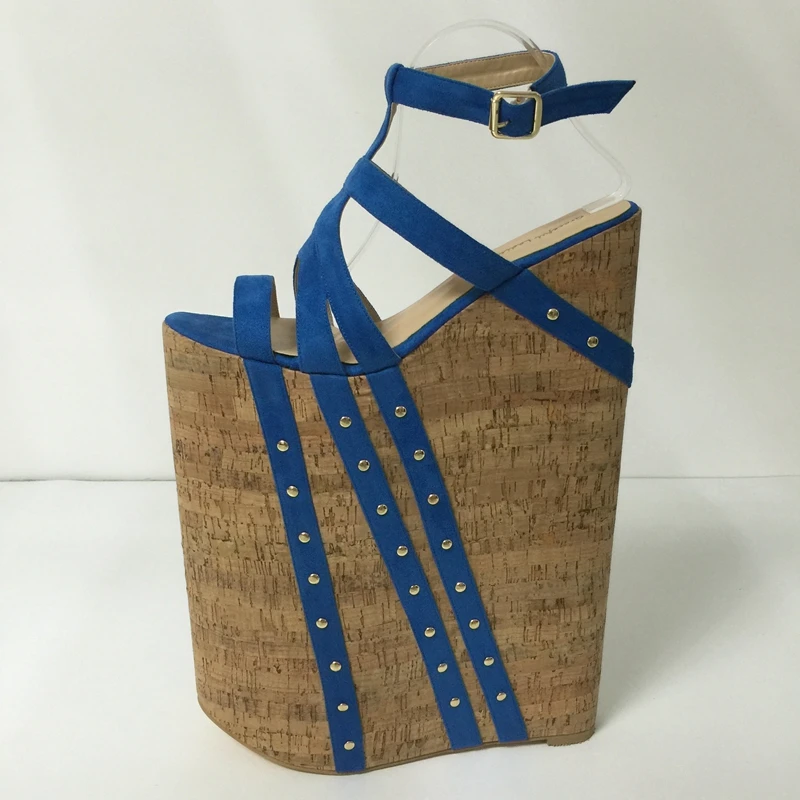 ladies blue wedge shoes