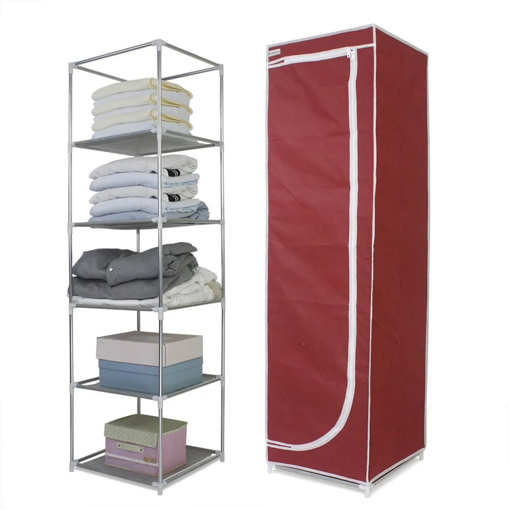 Finether Tall 5 Narrow shelf Storage Unit,Portable Closet Storage Organizer Clothes Wardrobe-Red2