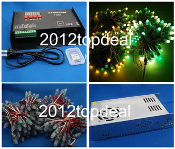 

WS2811 12mm led RGB Pixels digital+T4000AC controller+5V 60A 300W POWER Kit