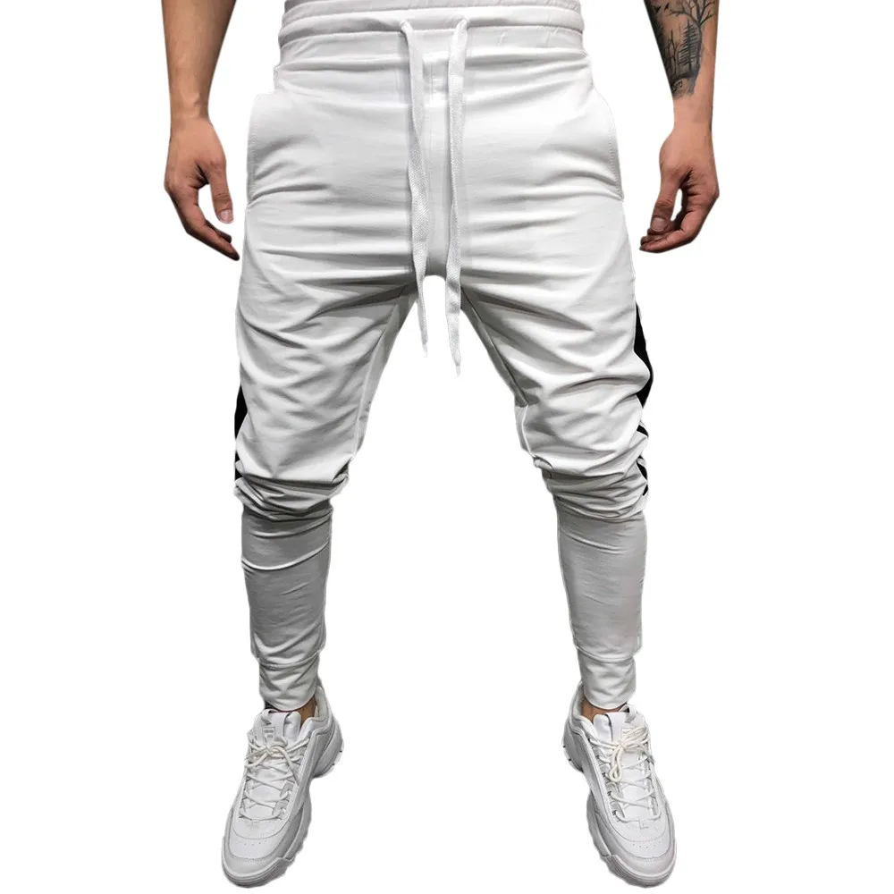 Модные мужские повседневные однотонные Свободные Лоскутные Брюки на пуговицах, брюки для бега - Цвет: White
