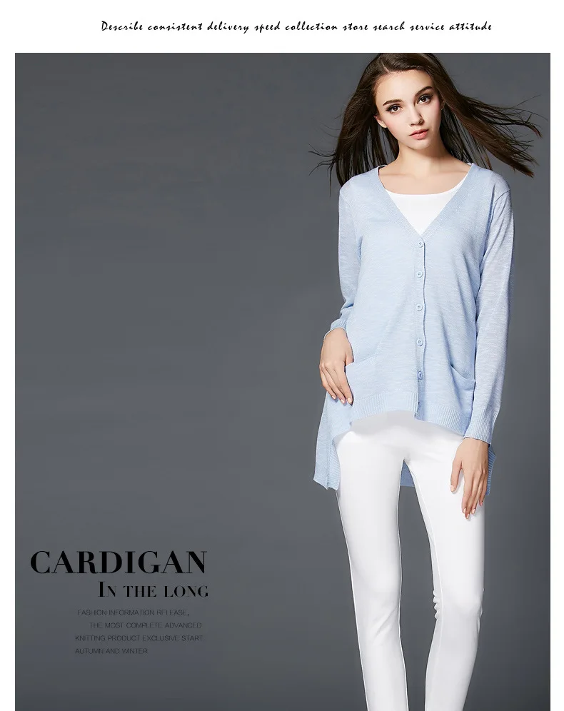 Free shipping women fashion temperament in the long section summer high quality Linen thin comfort  V-collar Thick knit cardigan