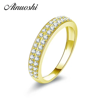 

AINUOSHI 14K Solid Yellow Gold Half Eternity Ring Double Pave Sona Diamond Matching Band CZ Women Anniversary Ring Women Gift