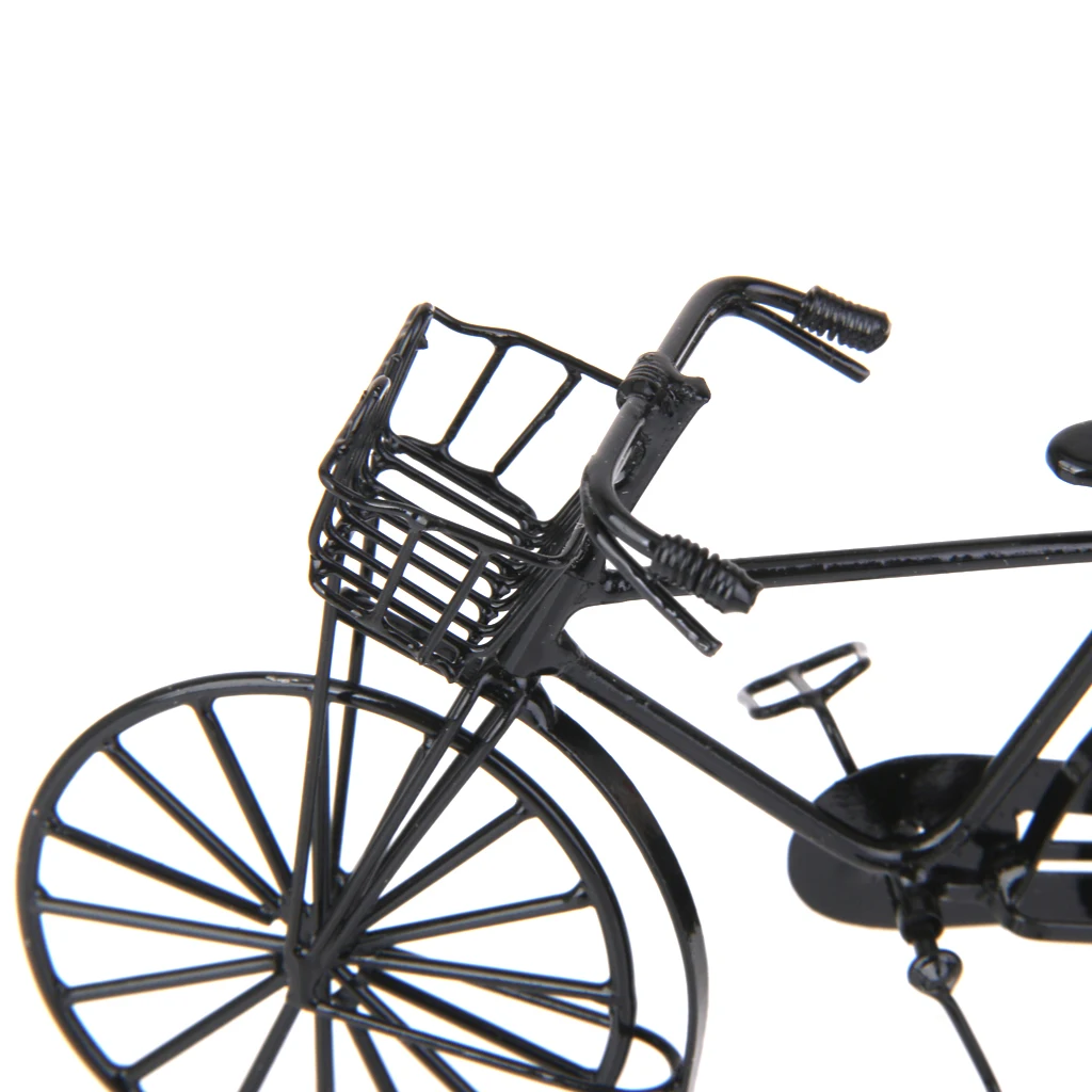 1/12 Dolls House Miniature Black Wire Metal Bicycle Bike w/ Rotating Wheels Kids Pretend Play Toy Gift