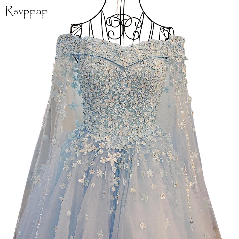 

Long Evening Dress 2019 Ball Gown Cap Sleeve Beaded Hand Made Flowers New Arrival Women Arabic Formal Evening Gowns