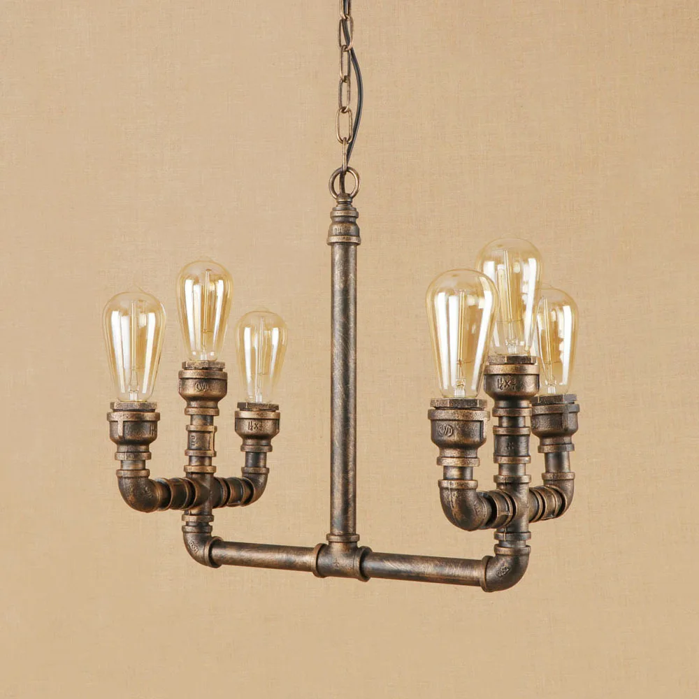 

6Head Edison Industrial Style Vintage Pendant Light Rusty Cafe Bar Coffee Shop Restaurant Metal Water Pipe Pendant Lamp Lighting