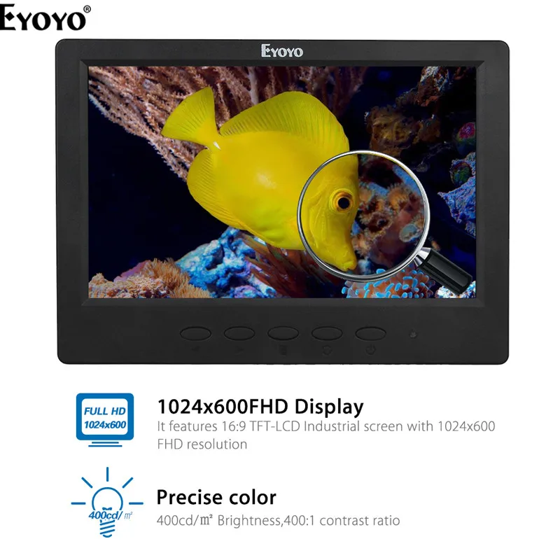 

EYOYO EM07B 7" LCD Full HD 1024x600 Video Audio HDMI VGA AV Monitor Componet BNC Video Input For CCTV DVR Banking VCD