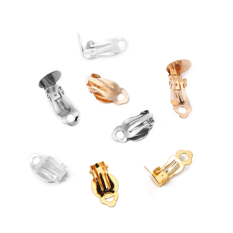

100pcs/lot Gold Silver Color NO Piercing Earrings Clips 10x10mm Blank Base Settings Craft for DIY Jewelry Making Findings
