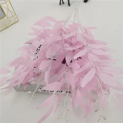 Elegant Artificial White Silk Flower Arrangement with Willow Leaves and Greenery for Wedding Decor or Home Vase Display (Pink)