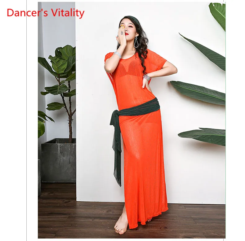 New Belly Dance Practice Clothes Women Oriental Dancing Unifom Set Robe+Underpants+Headband+Belt Set