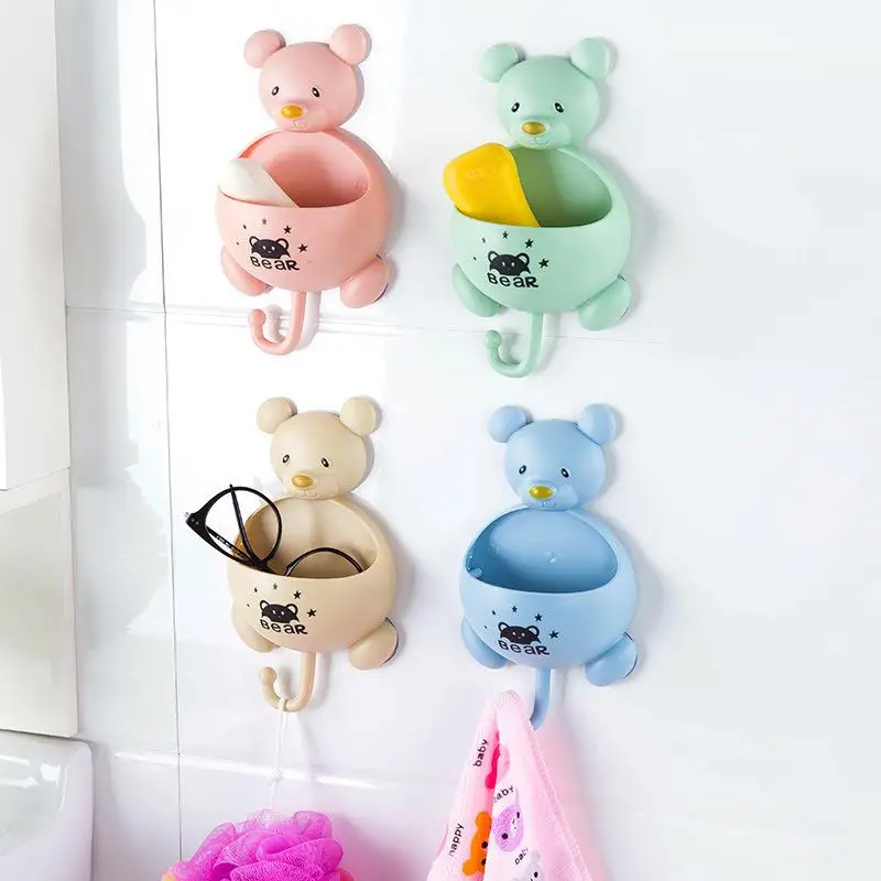 Милый мультфильм медведь настенный подвесной всасывающее мыло держатель коробка с крюком мыло стеллаж для хранения тарелок двухъярусная мыльница из нержавеющей стали аксессуары для ванной комнаты