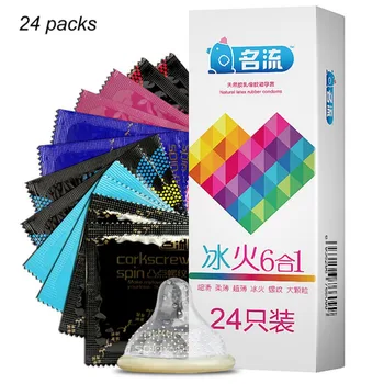 MingLiu 24pcs Mixed Types Condoms Super Thin Adult Condones Ice & Fire Thread G spot Stimulation Penis Sleeve Safe Contraceptive mingliu любвь огони 10шт