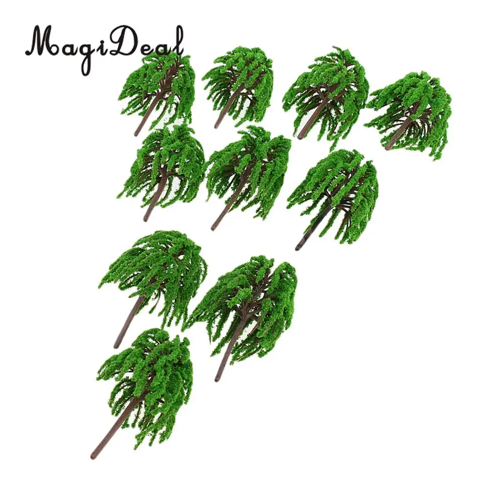MagiDeal 10Pcs/Pack 1:75 Plastic Willow Trees Model Train Railway Railroad Park Garden Scene Scenery Layout Landscape HO OO