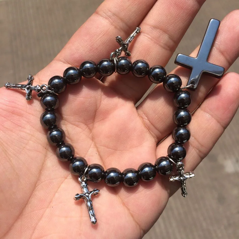 Buy Hematite Beaded Bracelet Cross Charms