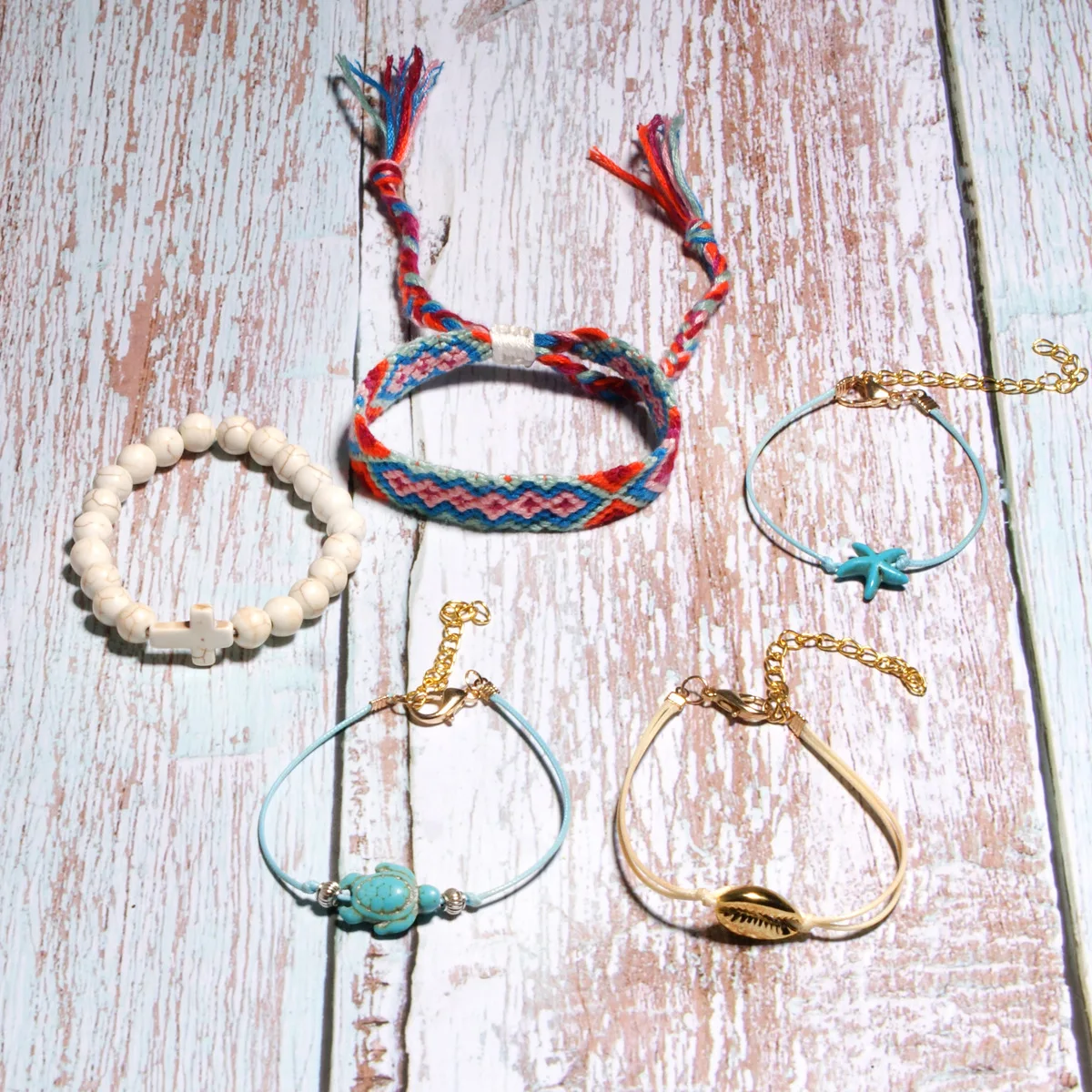 

Puka Shell Charm Bracelet Set Turtle Starfish Cross Beads Boho Handmade Weave Bracelet for Women Friendship Jewelry Dropshipping