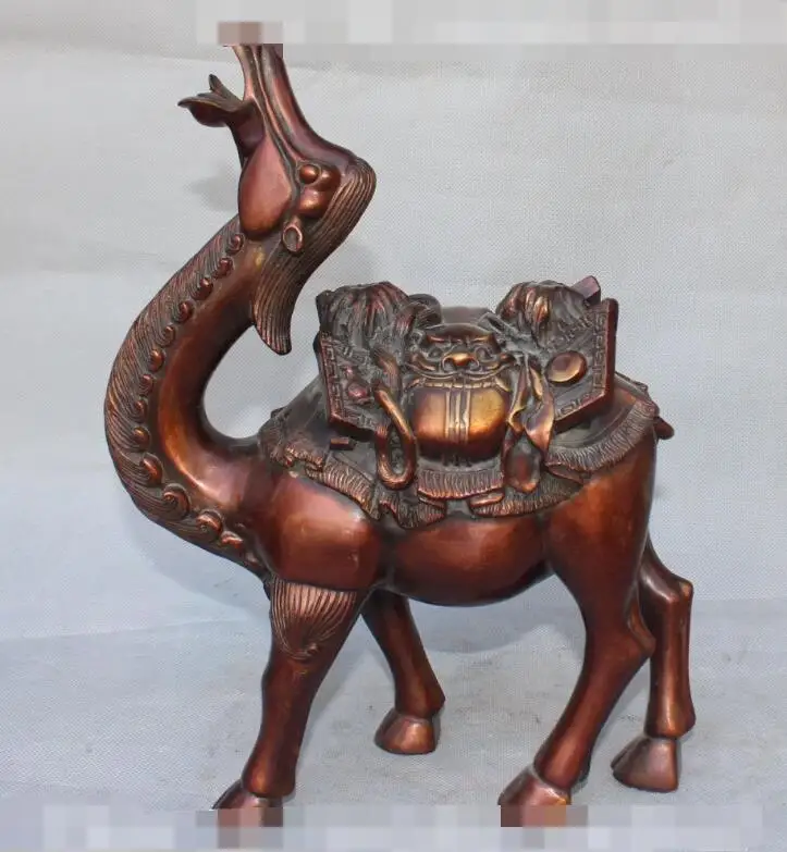

S03869 12" Folk Chinese Bronze Copper Foo Fu Dog Lion Head Statue Animal Camel Llama B0403