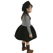 Вязаное детское платье в полоску платье с длинными рукавами для маленьких девочек от 2 до 10 лет г., осенне-зимние облегающие черно-белые платья для девочек