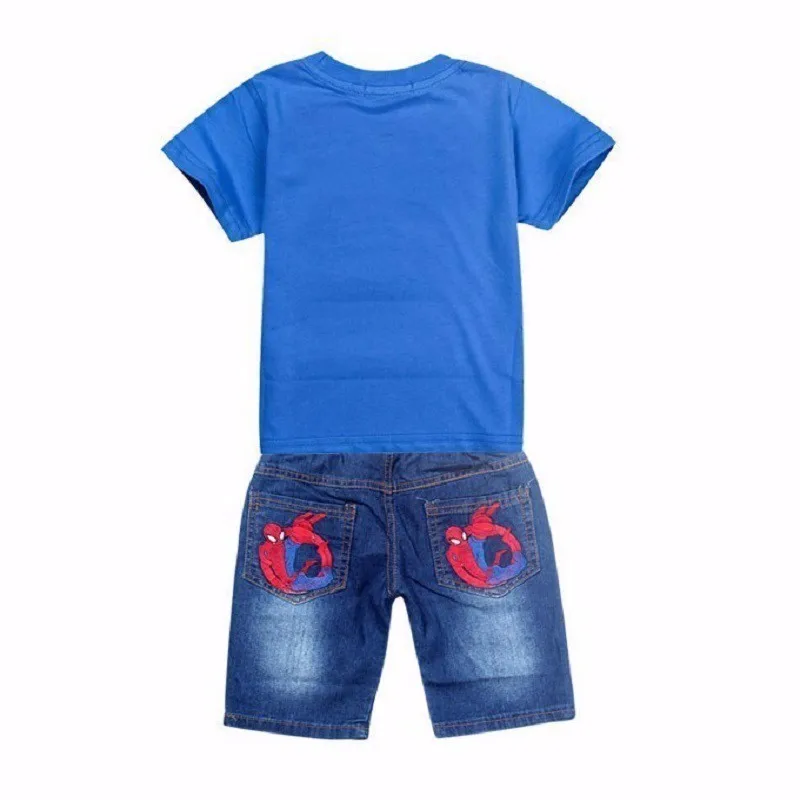 Комплект одежды для детей с человеком-пауком; джинсовый костюм для малышей с героями мультфильмов; Розничная ; футболка с короткими рукавами для мальчиков; штаны; Одежда для мальчиков