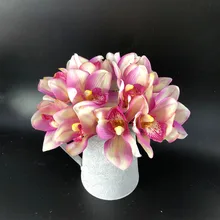 

15pcs Mini Pink Cymbidium Orchids Bouquet Real Touch Bride Wedding Flower Artificial Flower Floral Event Party Free Shipping